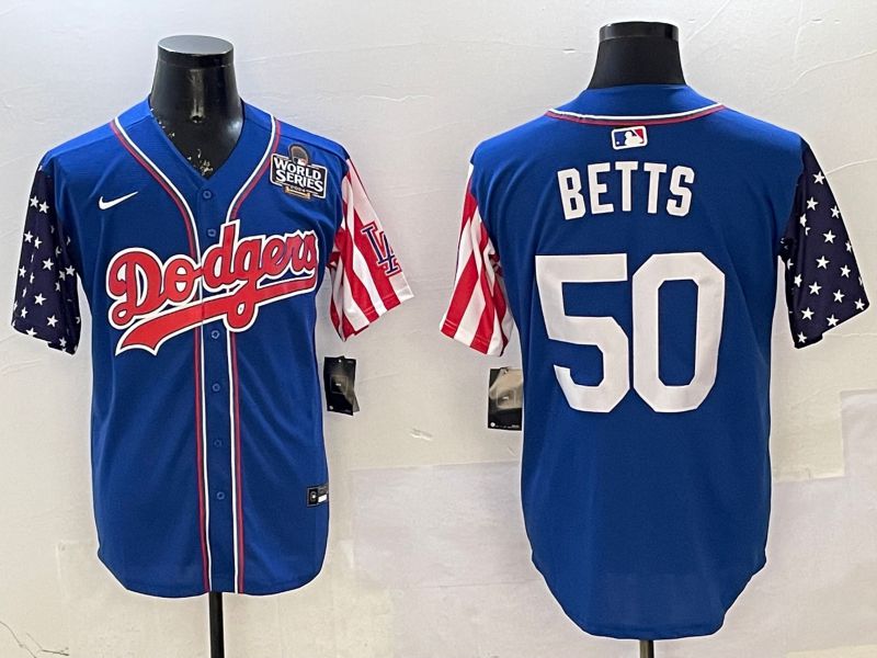 Men Los Angeles Dodgers #50 Betts Blue a generation of national flags Joint name 2025 Nike MLB Jersey style 7->los angeles dodgers->MLB Jersey